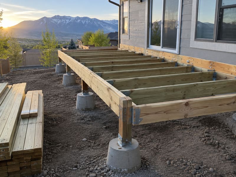 New deck framing on concrete footings